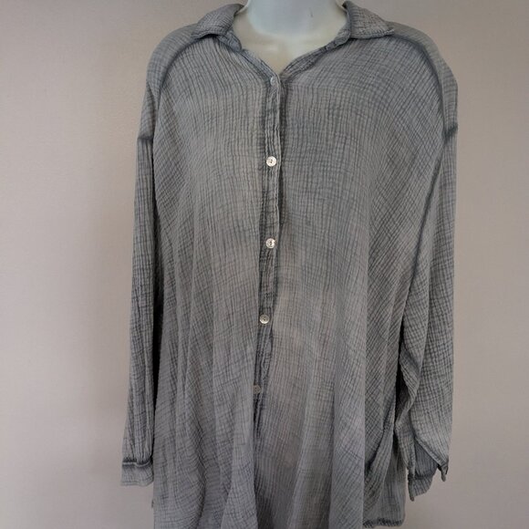 Cobblestone Living Green Cotton Button Down Women's Summer Top  Waffle Weave - Picture 1 of 3